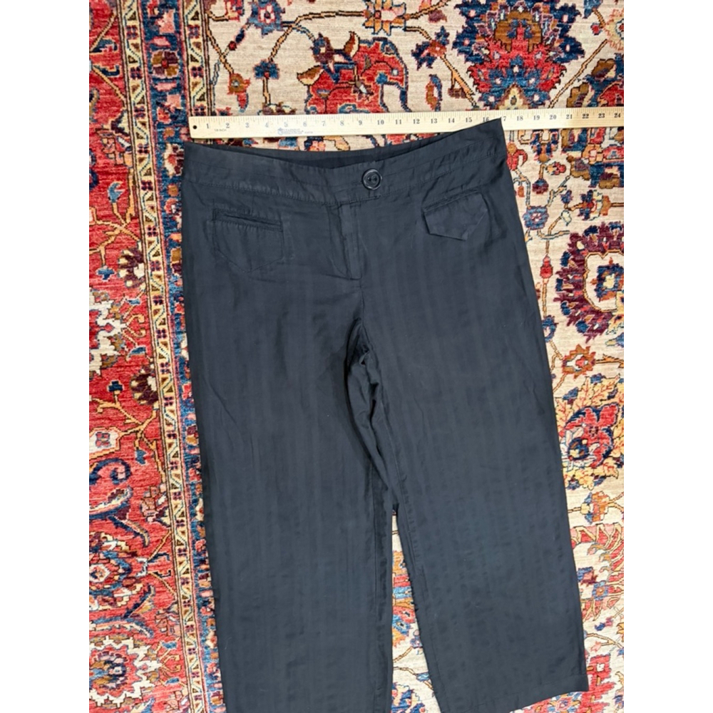 Cotélac Women’s Size 4 Black Pinstripe Wide Leg Cropped Pants Textured Cotton - Picture 4 of 10